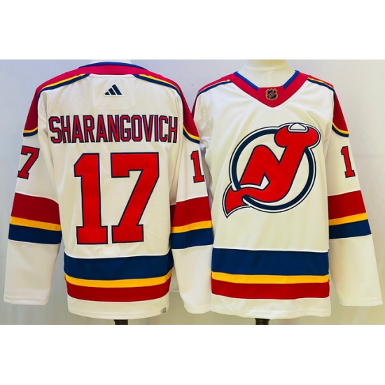 Men New Jersey Devils 17 Yegor Sharangovich White 2022 23 Reverse Retro Stitched Jersey